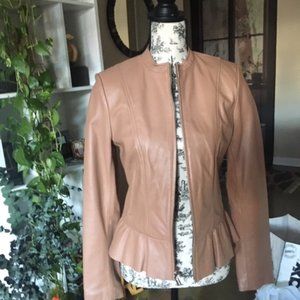 Tahari leather jacket with ruffle detail. NWOT
